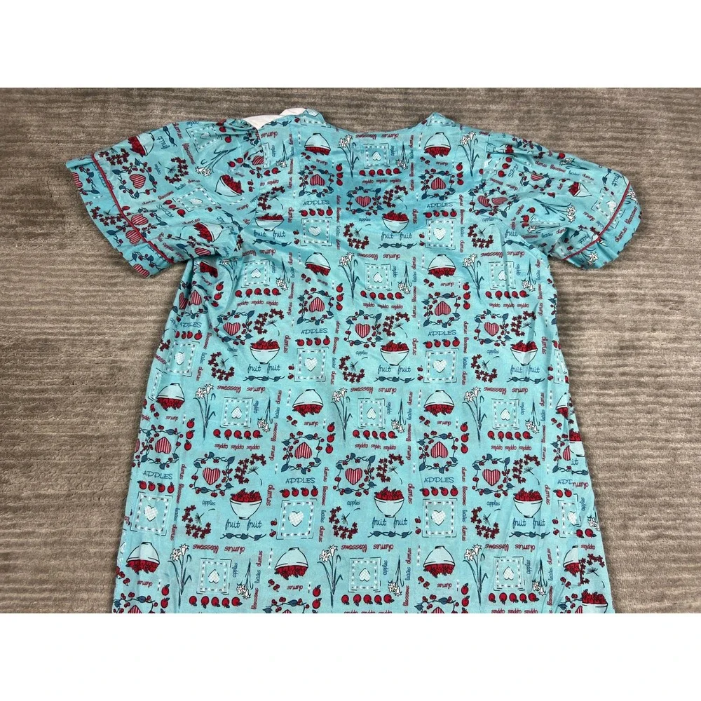 Moon Dance House Dress Women L Blue Fruit Hearts Snap Front Vintage Duster 93124 - Picture 11 of 13